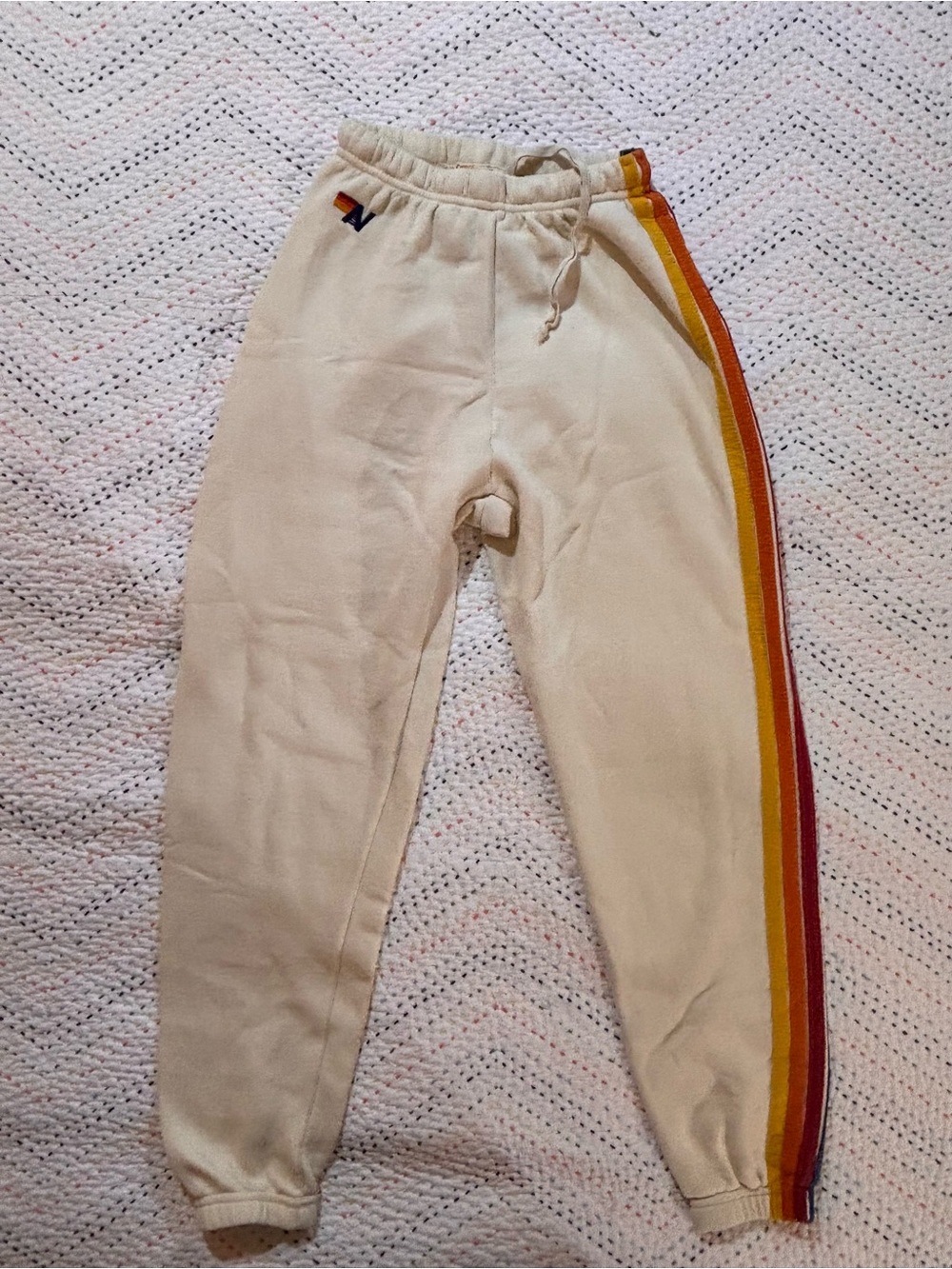 Aviator Nation Cream Joggers with Yellow & Orange Side Stripes - Picture 3 of 6